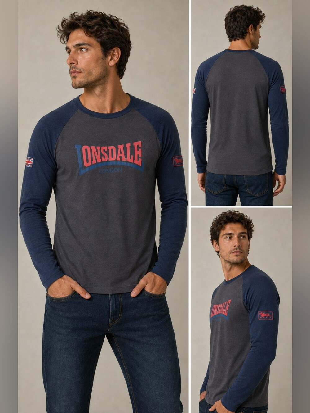 Men's Long-Sleeve Raglan Shirt - Navy/Charcoal